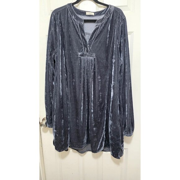 Easel Velvet Tunic Dress Long Sleeve Loose Fit Soft Material Size XL Charcoal G - Picture 2 of 8